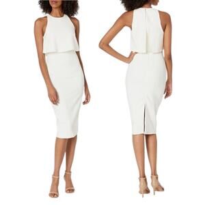 Likely Shayna Ruffle Overlay Cocktail Dress Knee Length White Size 10